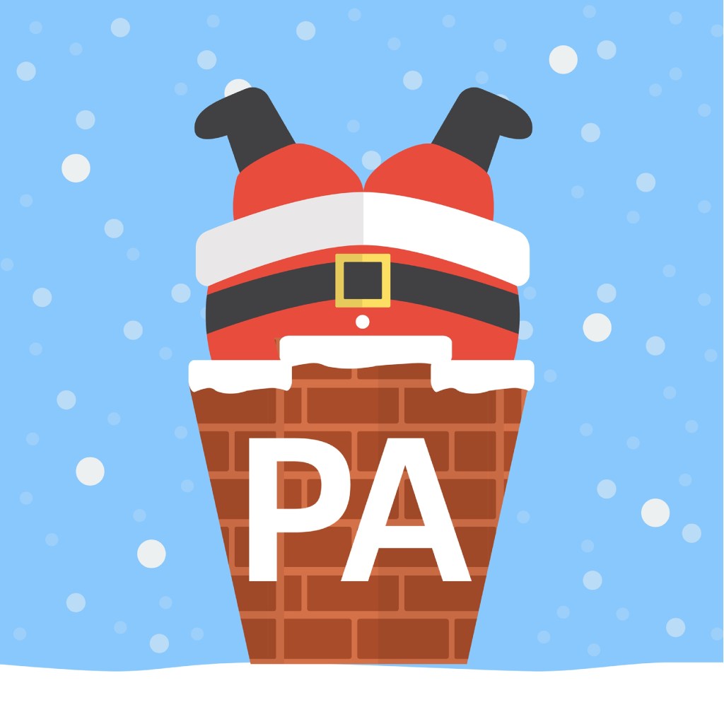 Santa’s stomach and legs stick out of a